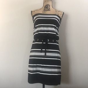 Black and white tube top dress